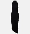 Jacquemus The Piazza Asymmetric Gathered Stretch-jersey Turtleneck Dress In Black
