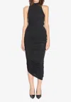 Jacquemus The Piazza Asymmetric Gathered Stretch-jersey Turtleneck Dress In Black