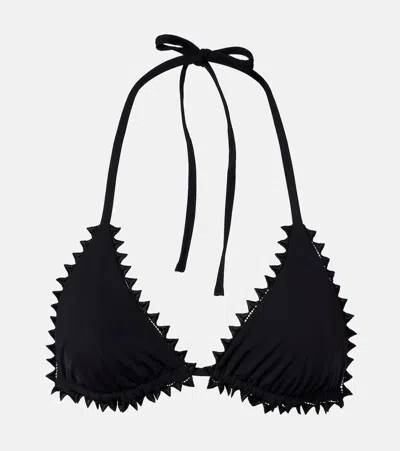 Jacquemus Picot Embroidered Bikini Top In Black
