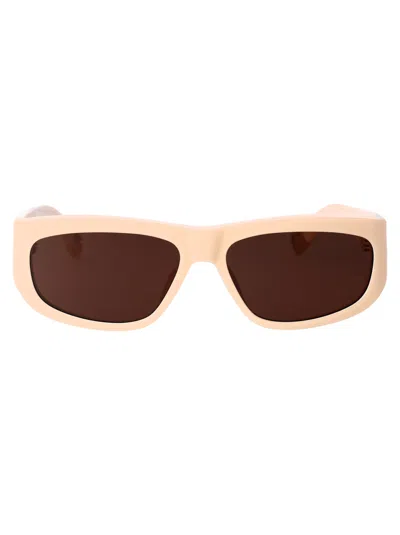 Jacquemus Pilota Sunglasses In 02 Cream/ Yellow Gold/ Brown