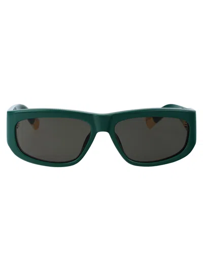 Jacquemus Pilota Sunglasses In 03 Green/ Yellow Gold/ Grey
