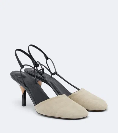 Jacquemus Pina Leather-trimmed Suede Slingback Pumps In Gray