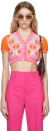 Jacquemus Ladies Multi-orange Argyle-check-pattern Cropped Top In 070 Multi-orange