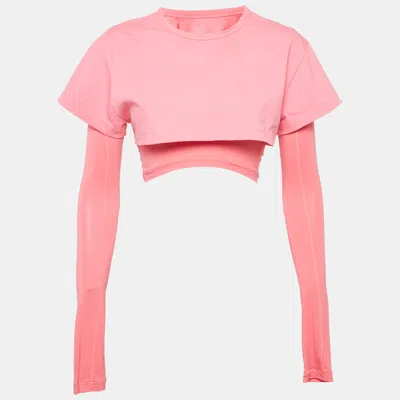 Pre-owned Jacquemus Pink Cotton Knit & Lyocell Knit Le Double Crop T-shirt S