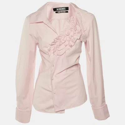 Pre-owned Jacquemus Pink Cotton Poplin Ruffled Seville Top S