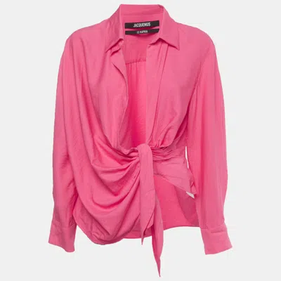 Pre-owned Jacquemus Pink Crepe Draped Plunge Neck Bahia Shirt M