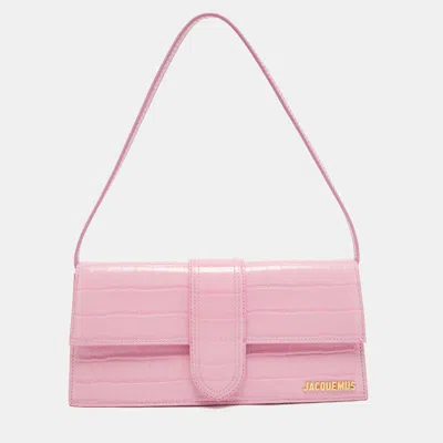 Pre-owned Jacquemus Pink Croc Embossed Leather Le Bambino Long Shoulder Bag