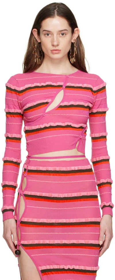 Jacquemus Le Cardigan Tordu Striped Knit Cardigan In Fuchsia,multi