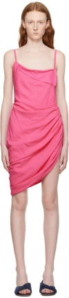 Jacquemus Saudade Asymmetric Draped Mini Dress In 430 Pink