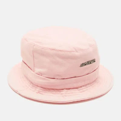 Pre-owned Jacquemus Pink Logo Detail Canvas Le Bob Gadjo Bucket Hat One Size