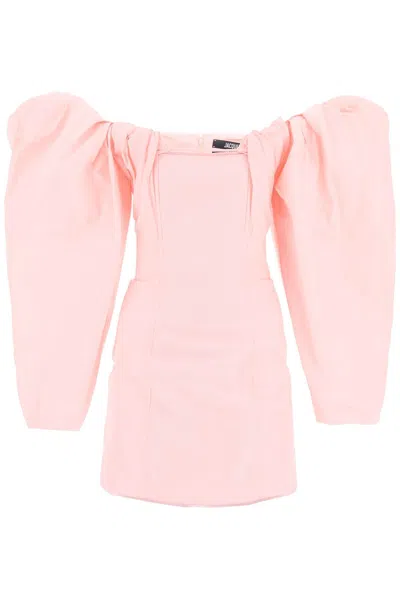 Jacquemus Pink Mini Taffeta Dress With Sculpted Curved Sleeves For Women