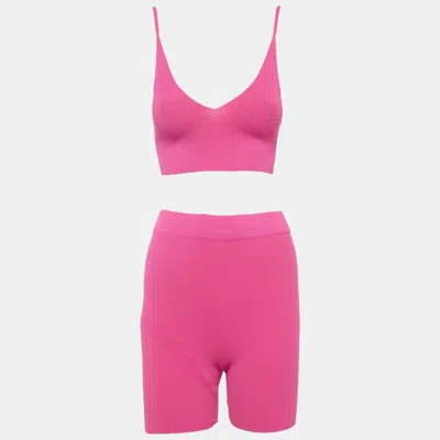 Jacquemus Pink Rib Knit Bralette And Shorts Set