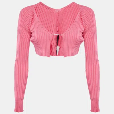 Pre-owned Jacquemus Pink Rib Knit La Maille Pralù Cropped Cardigan L