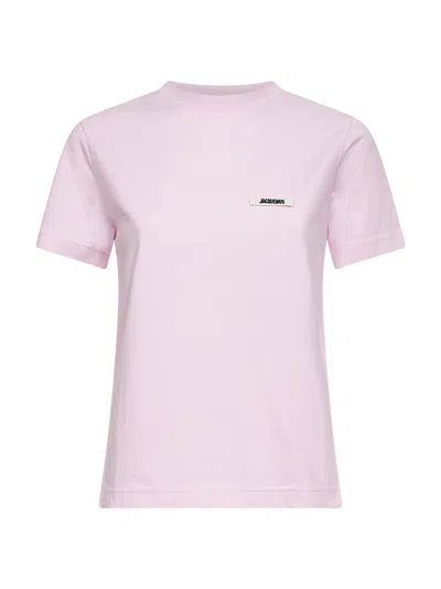 Jacquemus Pink Crew Neck T-shirt With Logo Patch On The Front In Cotton Woman