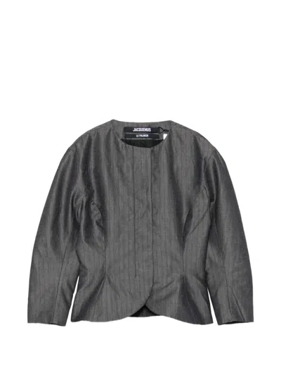 Jacquemus Pinstripe-pattern Peplum Jacket In Gray