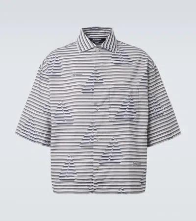 Jacquemus Plage Striped Cotton Bowling Shirt In Gray