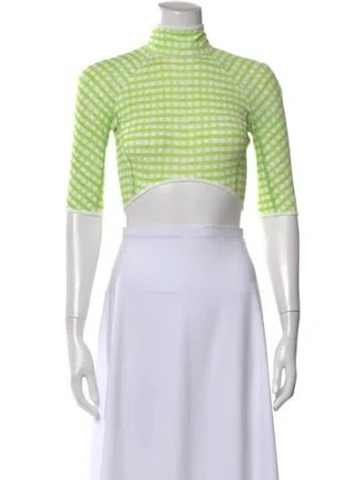Pre-owned Jacquemus Plaid Print Mock Neck Crop Top In Green