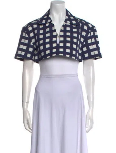 Pre-owned Jacquemus Plaid Print Short Sleeve Crop Top In Blue