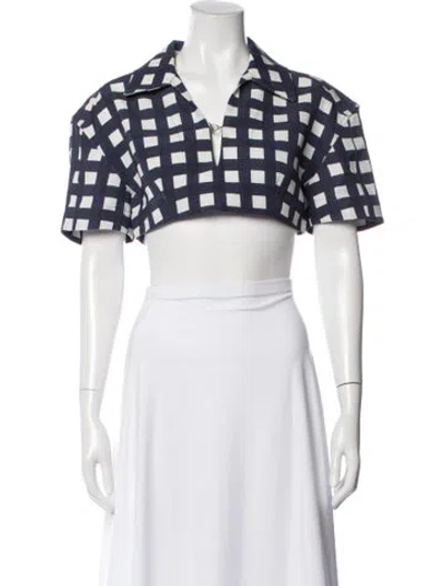 Pre-owned Jacquemus Plaid Print Short Sleeve Crop Top In Blue