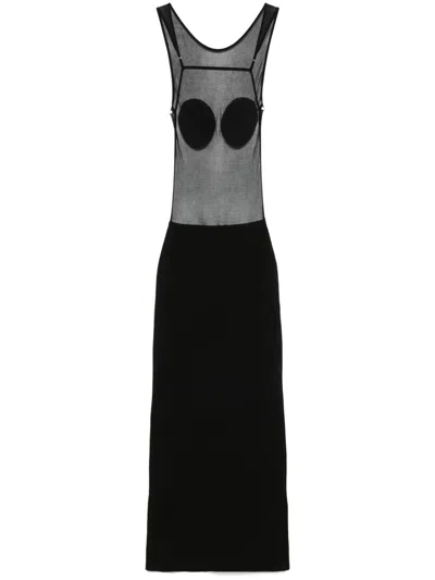 Jacquemus Backless Sheer Panel Midi Dress In Black