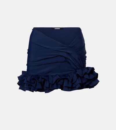 Jacquemus Playa Ruffled Jersey Miniskirt In Blue