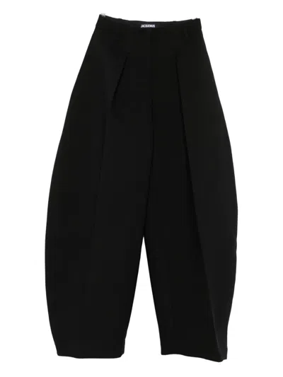 Jacquemus High Waist Balloon Shape Wide Leg Trousers In Black