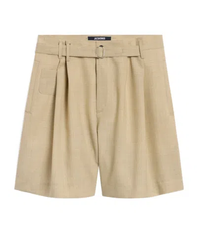 Jacquemus Pleated Bermuda Shorts In Nude