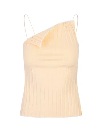 Jacquemus Pleated Draped Neckline Top In Yellow