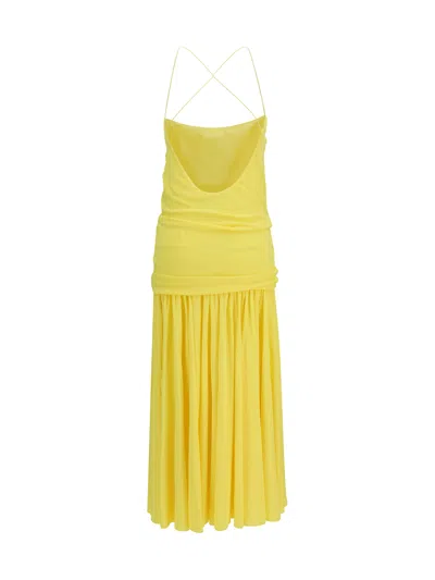 Jacquemus Pleated Midi Dress In Yellow