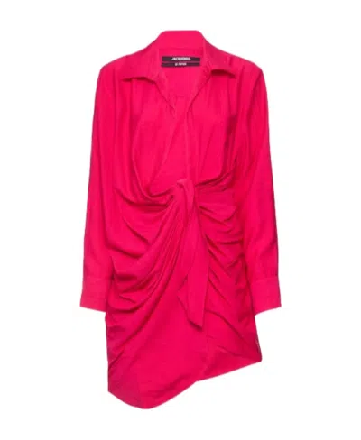 Jacquemus Pleated Mini Dress In Red