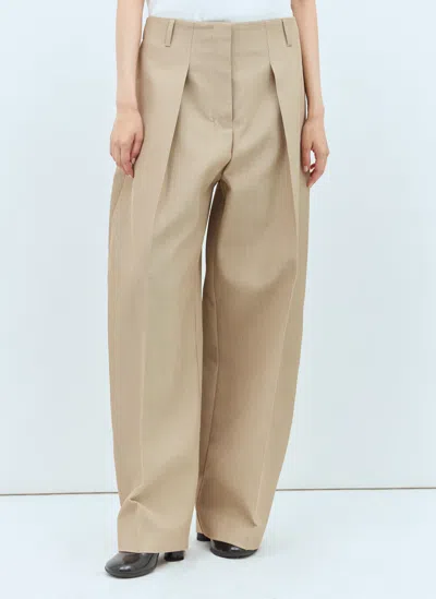 Jacquemus Ovalo Pleated Woven Wide-leg Pants In Beige