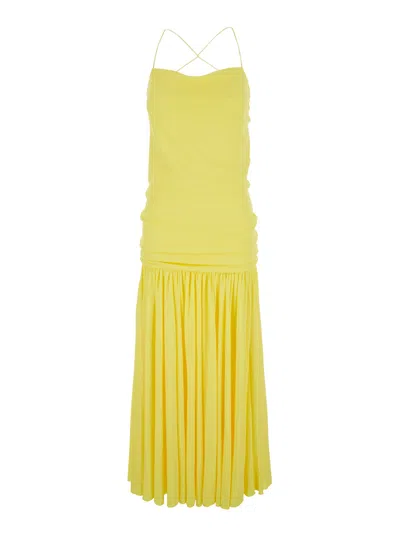 Jacquemus Pleated Viscose Dress In Yellow