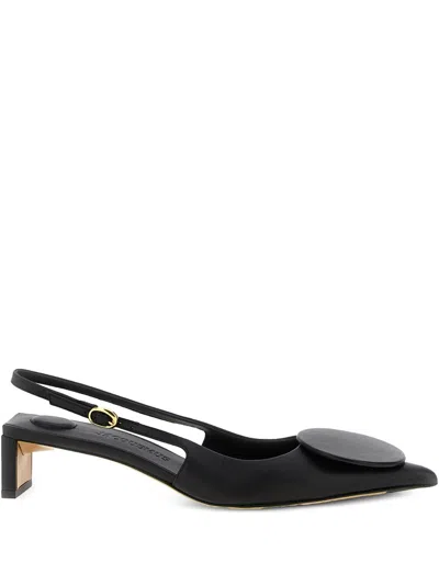Jacquemus Pointed Toe Black Leather Slingback Pumps In Multi