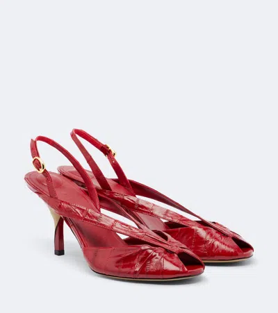 Jacquemus Poisson Leather Peep-toe Pumps In Red