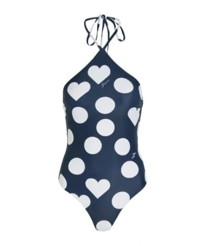 Jacquemus Polka Dot High Neck Swimsuit In Blue