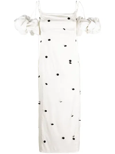 JACQUEMUS POLKA-DOT MIDI DRESS FOR WOMEN IN OFF-WHITE AND BLACK