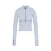 Jacquemus Long Sleeve Merino Polo With Button Detail In Blue