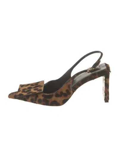 Pre-owned Jacquemus Ponyhair Animal Print Slingback Pumps In Brown