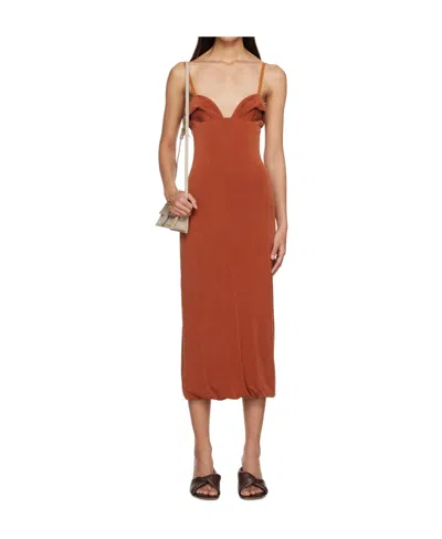 Jacquemus Praia Bustier-neck Midi Dress In Brown