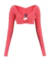 Jacquemus Pralù Cropped Embellished Ribbed-knit Top In Purple
