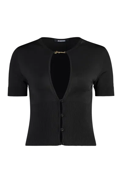 Jacquemus Le Haut Pralu Cut-out Short Sleeves Cardigan In Black