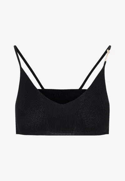 Jacquemus Pralu Knitted Cropped Top In Black