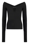 Jacquemus Black Long Sleeve Top With Logo Detail And Cut-out