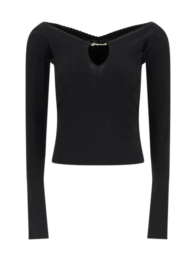 Jacquemus Pralù Off-shoulder Long-sleeved Top In Black