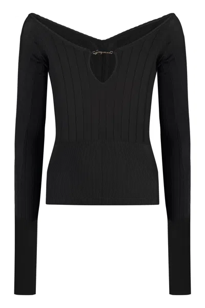 Jacquemus Pralù Knitted Viscosa-blend Top In Black