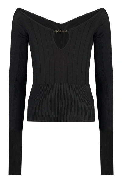 Jacquemus Pralù Knitted Viscosa-blend Top In Black