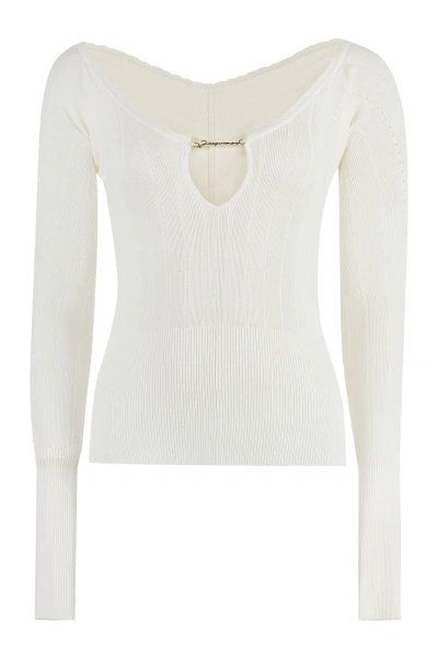 Jacquemus Pralù Knitted Viscosa-blend Top In White