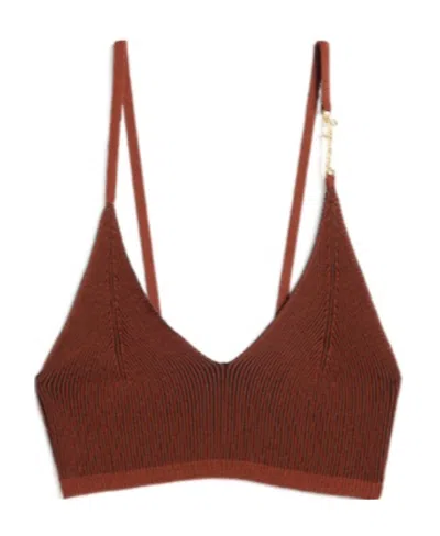 Jacquemus Pralu Logo-embellished Cropped Top In Brown