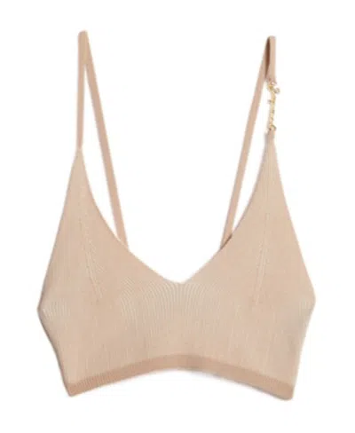 Jacquemus Pralu Logo-plaque Crop Top In Nude