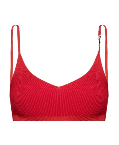 Jacquemus Pralu Logo-plaque Cropped Top In Red